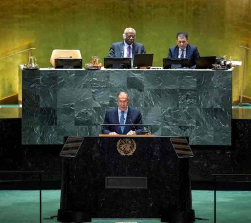 Russian Foreign Minister Sergei Lavrov addresses the 79th United Nations General Assembly at U.N. headquarters in New York