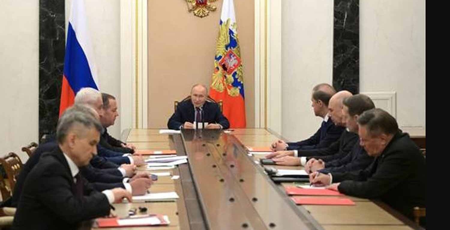 Russian President Vladimir Putin holds a permanent meeting of the Russian Security Council on nuclear deterrence.