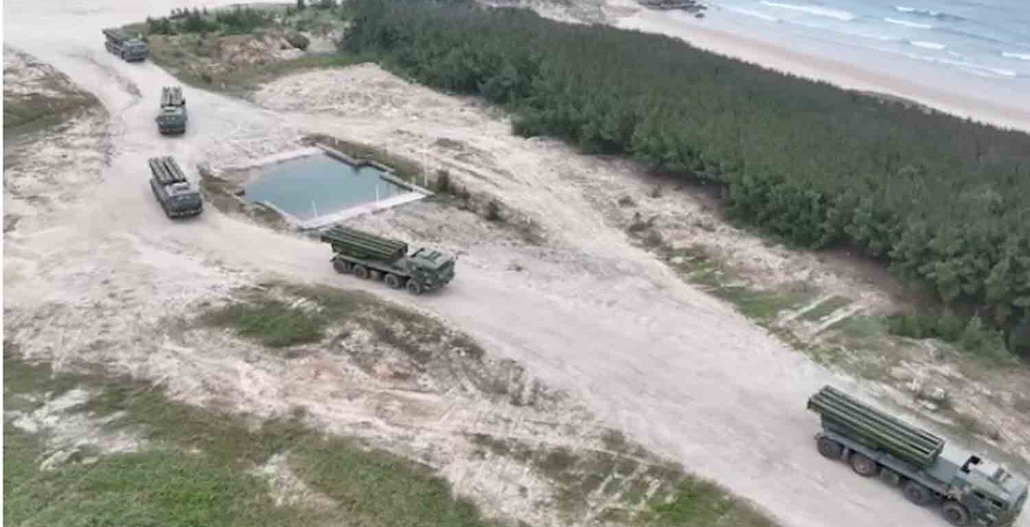 Members of the Chinese People's Liberation Army (PLA) take part in the "Joint Sword-2024B" military drills around Taiwan, from an undisclosed location in this screenshot from a handout video released by the PLA Eastern Theatre Command