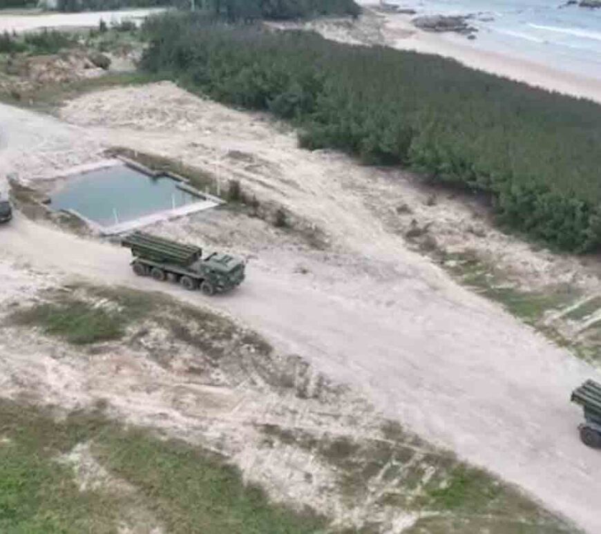 Members of the Chinese People's Liberation Army (PLA) take part in the "Joint Sword-2024B" military drills around Taiwan, from an undisclosed location in this screenshot from a handout video released by the PLA Eastern Theatre Command