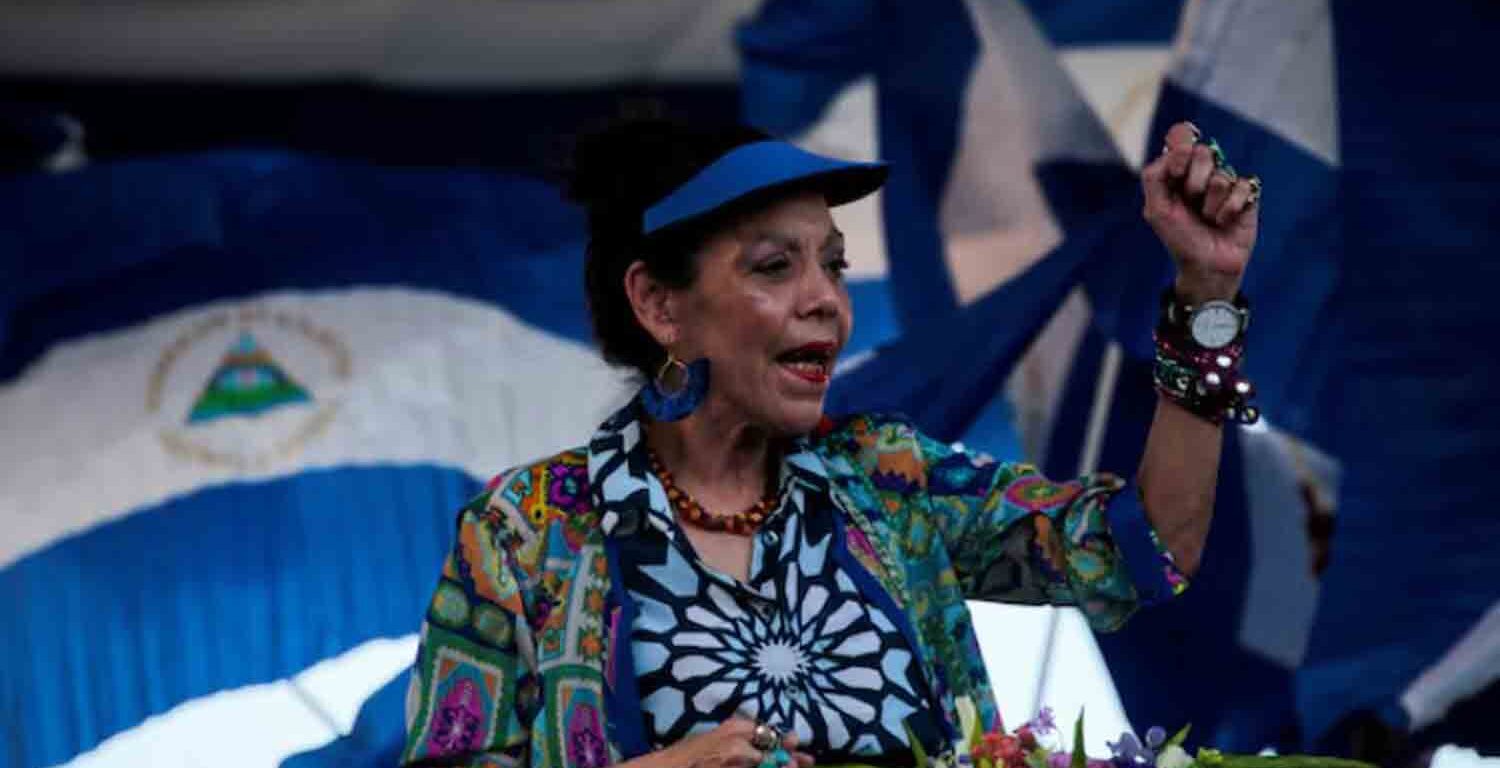 Nicaraguan Vice-President Rosario Murillo sings revolutionary songs during a march called "We walk for peace and life. Justice" in Managua, Nicaragua.