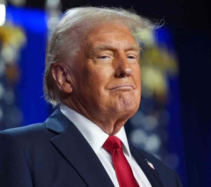 Donald Trump arrives at an election night watch party at the Palm Beach Convention Center, West Palm Beach, Florida.