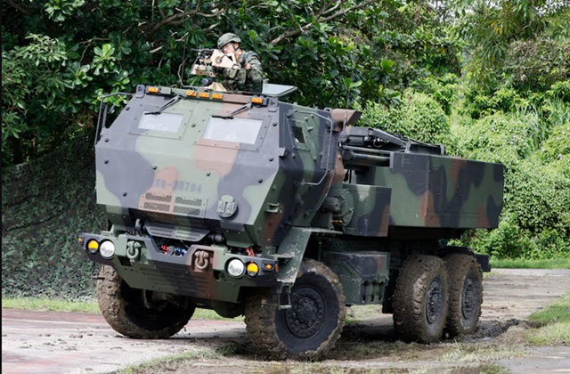 High Mobility Artillery Rocket System HIMARS A High Mobility Artillery Rocket System (HIMARS) is on display at a park during Taiwan's annual Han Kuang military exercise in Taichung.