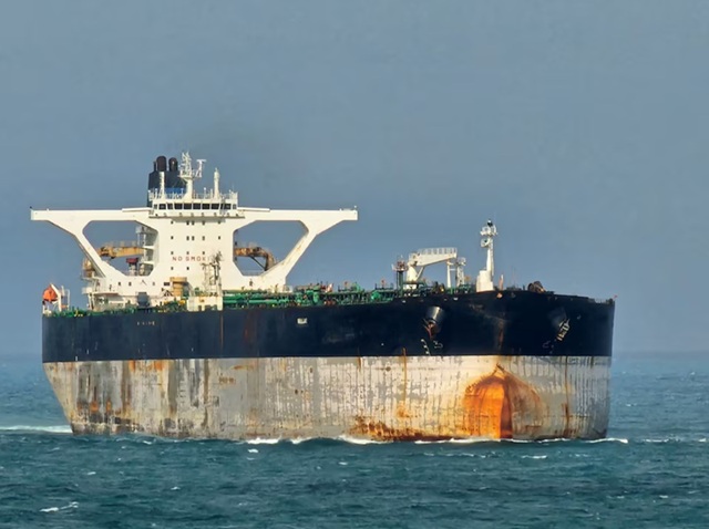 The vessel tanker Bella 1 at Singapore Strait, after U.S. officials say the U.S. Coast Guard pursued an oil tanker in international waters near Venezuela, in this picture taken from social media