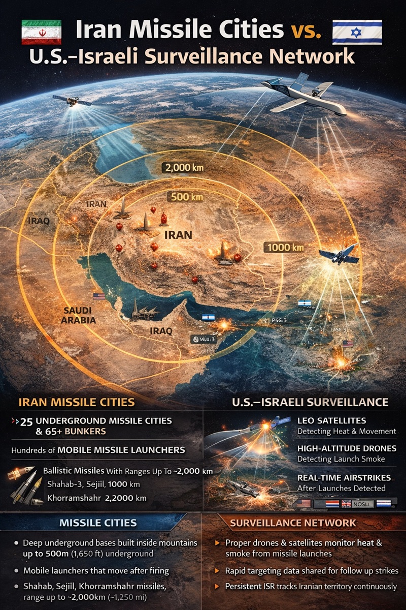 Iran Missile Cities vs U.S.–Israeli Surveillance Network