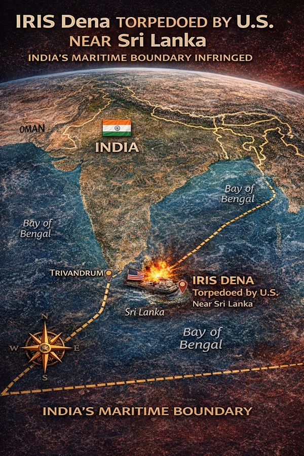Map: Location of IRIS Dena sinking near Sri Lanka and India’s maritime boundary